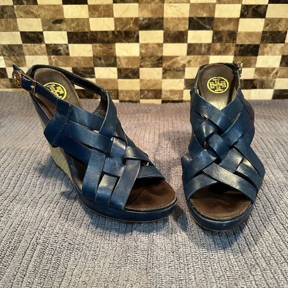Tory Burch Blue Wedges - Picture 1 of 6